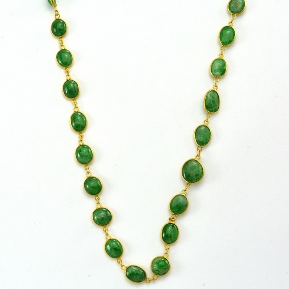 Exquisite 14K Yellow Gold & Genuine Emerald Chain Necklace - Picture 2 of 3
